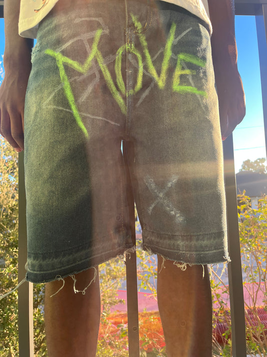 “Move” Graffiti Distressed Jorts