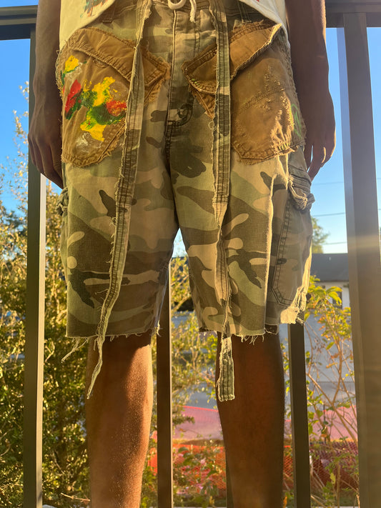 6 Pocket Distressed Camo Cargos